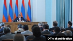 Armenian President Serzh Sarkisian announces the suspension of diplomatic relations with Hungary in Yerevan on August 31, within hours of news of the Azerbaijani pardon.