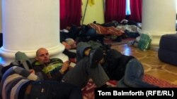 Activists sleeping in the assembly hall of the City Council building.
