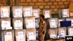 Sealed ballot boxes at a warehouse in the Iraqi city of Ramadi on February 1