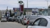 Cars queue for fuel at a gas station in Sevastopol, Russian-occupied Crimea on June 1.