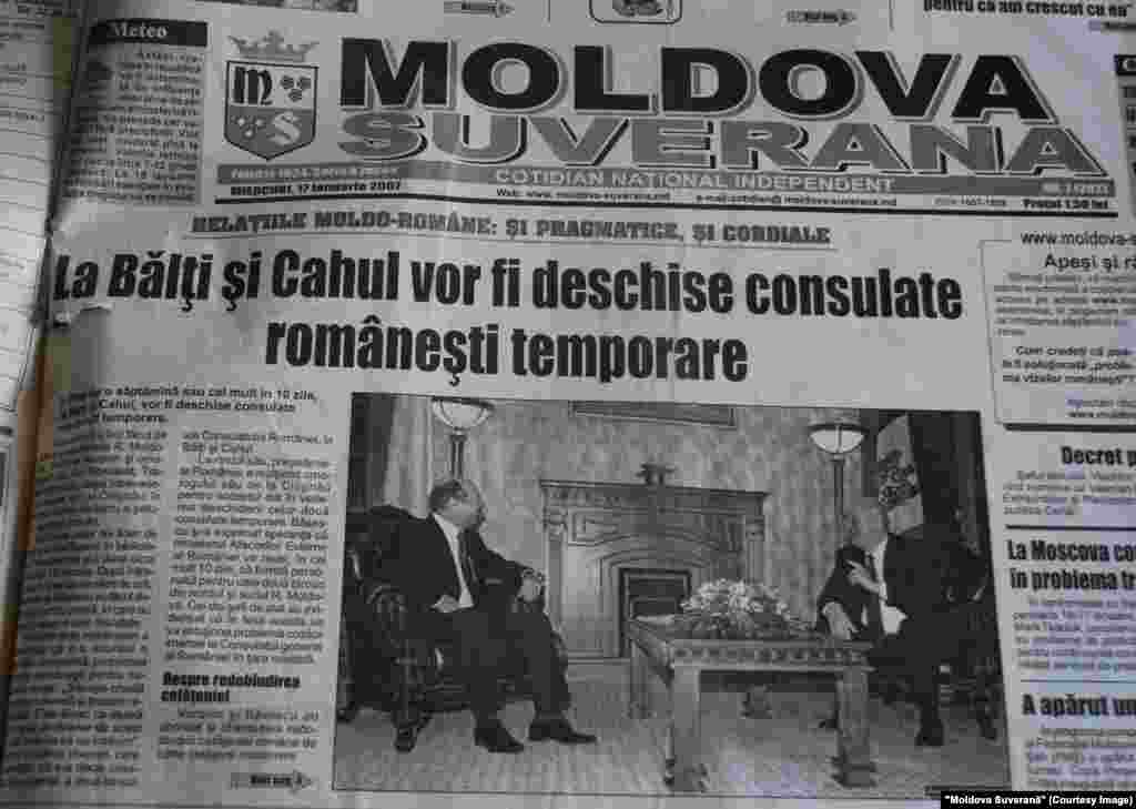 &quot;Moldova Suverană&quot;, 17 ianuarie 2007, vizita preşedintelui român Traian Băsescu la Chişinău, la care s-a convenit deschiderea a două consulate noi, la Bălţi şi Cahul