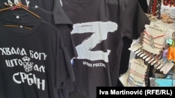 Souvenirs with the Russian pro-war "Z" symbol being sold in central Belgrade