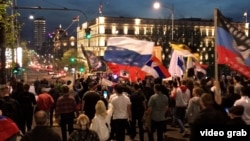 A protest for Russia organized by Serbian far-right group the People's Patrol in Belgrade on April 15.