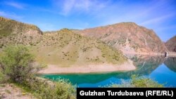 Kyrgyzstan - weather - nature - water - Papan reservoir (Papan suu saktagychy), is a reservoir of the river. Ak-Buura. April 17, 2022