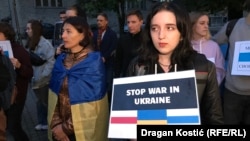 Protesti u Beogradu ispred ambasade Rusije protiv rata u Ukrajini, oktobar 2022. 