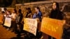 Ukrainians protest outside the Iranian Embassy in Kyiv on October 17 against the sale of Iranian-made Shahed-136 kamikaze drones to Russia.