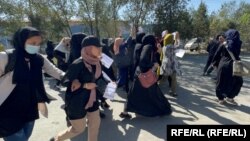 Women protesting in the Afghan capital, Kabul, in early October.