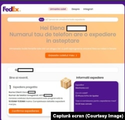 Egy jobb minőségű, román nyelvű átverős oldal mostanában, amely a FedEx csomagküldő szolgálatot másolja
