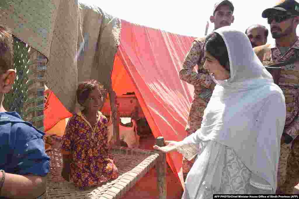 Yousafzai meets with victims of Pakistan&#39;s devastating monsoon floods&nbsp;on October 12 in only her second visit since being shot by the Taliban a decade before.