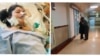 A combo photo shows Mahsa Amini (left) in the hospital on September 16, 2022, and her father and grandmother right after her death.