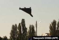 A suspected Iranian drone flying over Kyiv on October 17.