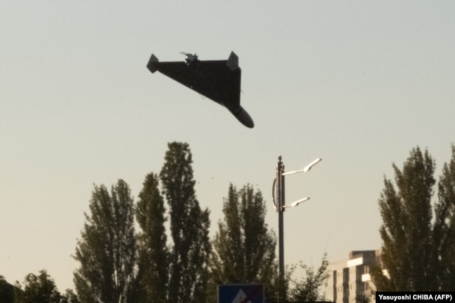 A suspected Iranian drone flying over Kyiv on October 17.