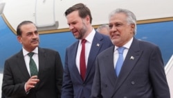 Pakistani officials greet US Vice President JD Vance after the US delegation arrived for talks with Iranian officials in Islamabad on April 11.