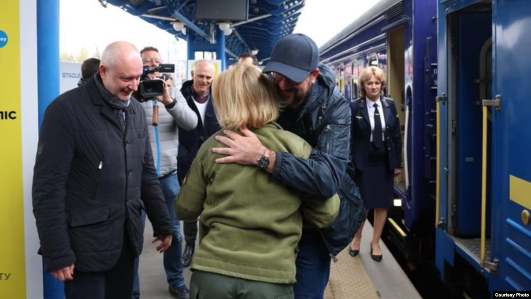 European Council President Charles Michel is greeted upon his arrival in Kyiv on April 20. 