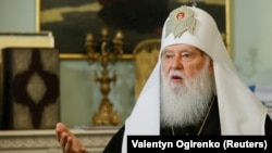 Filaret speaks during an interview with Reuters in Kyiv in September 2018. 