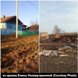 Дом семьи Незамутдиновых в деревне Изындаево, Кемеровская область, до и после пожара