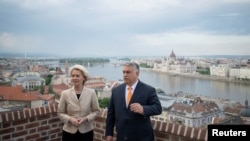 Ursula von der Leyen, az Európai Bizottság elnöke budapesti tárgyalásán Orbán Viktorral 2022 május 9-én