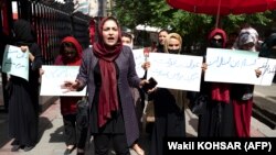 The group of women's rights activists protested against the Taliban's latest decree on the streets of Kabul on May 10.
