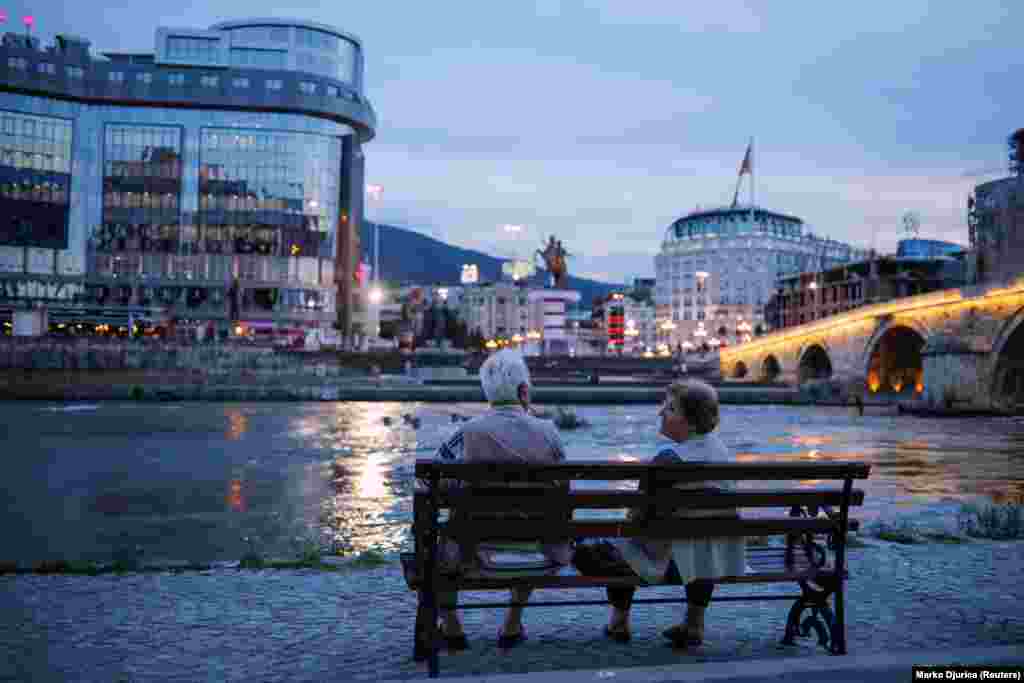 Dusk in central Skopje, the Macedonian capital.