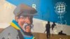 A painting features in an exhibit titled "Kherson Is Ukraine" in Lviv on October 14. Along with the three other regions that Russia claims, Kherson is now under martial law -- according to Putin. 