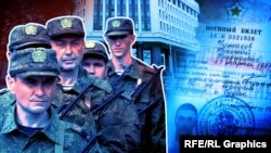 Колаж. Кримчани мобілізовані в російську армію, військовий квиток