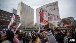 People protest against the Iranian regime in Stockholm in September 2022. 