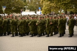 Митинг, посвященный проводам российских военнослужащих 47-й мотострелковой дивизии, мобилизованных на войну в Украине. Севастополь, 27 сентября 2022 года