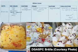 Exemplu de meniu și mâncare pe care o primesc copiii din instituții care aparțin Direcției Generale de Asistență Socială şi Protecția Copilului (DGASPC) Brăila.