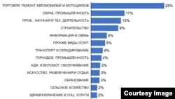 Количество работников-россиян по видам экономической деятельности (в процентах) в Казахстане. Данные министерства труда Казахстана