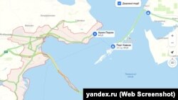 Російський ресурс Яндекс не фіксує заторів на під'їздах до Керченської поромної переправи після вибуху на Керченському мосту, 12 жовтня 2022 року
