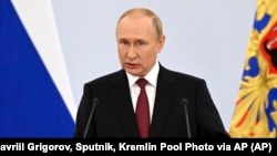 Руският президент Владимир Путин по време на речта си в Кремъл, 30 септември 2022 г.