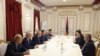 Armenia - Parliament speaker Alen Simonian (right) meets with Karabakh President Arayik Harutiunian and members of his delegation, Yerevan, October 14, 2022.