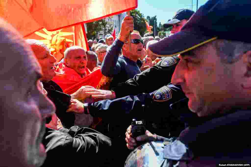 Hundreds in North Macedonia&#39;s Ohrid protested on October 7 against the opening of a new Bulgarian cultural center named after a Nazi collaborator, in the latest spat between the two countries.&nbsp;