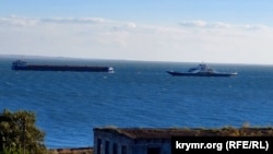 A ferry crosses the Kerch Strait on October 9.