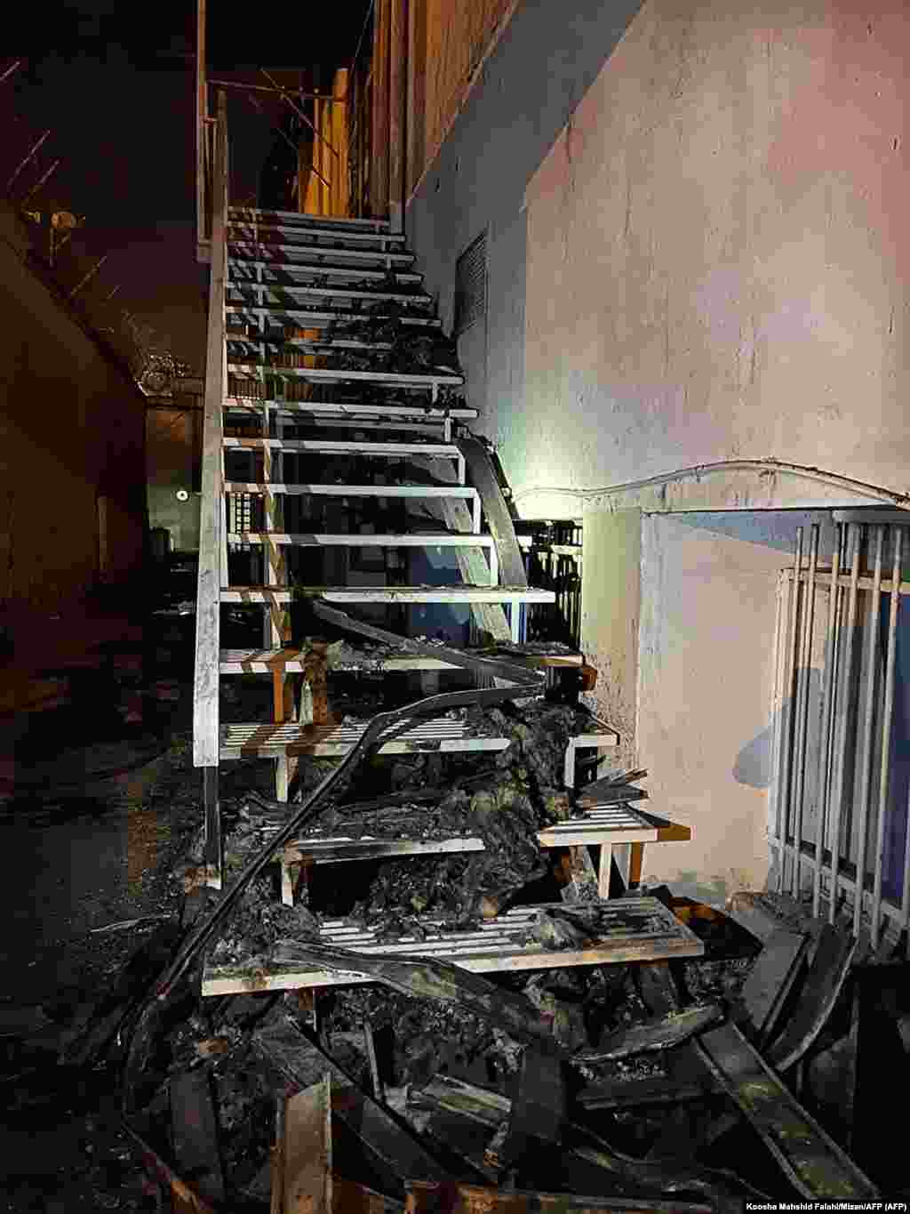 Damage on a stairwell, apparently near the outer wall of Evin prison. The facility is notorious for well-documented abuses, and on-site executions.&nbsp;