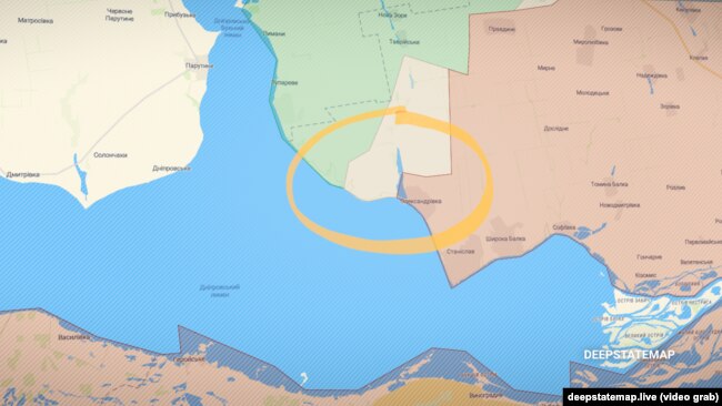 Село Александровка в Херсонской области остается под оккупацией российской армии. Скриншот карты deepstatemap.live