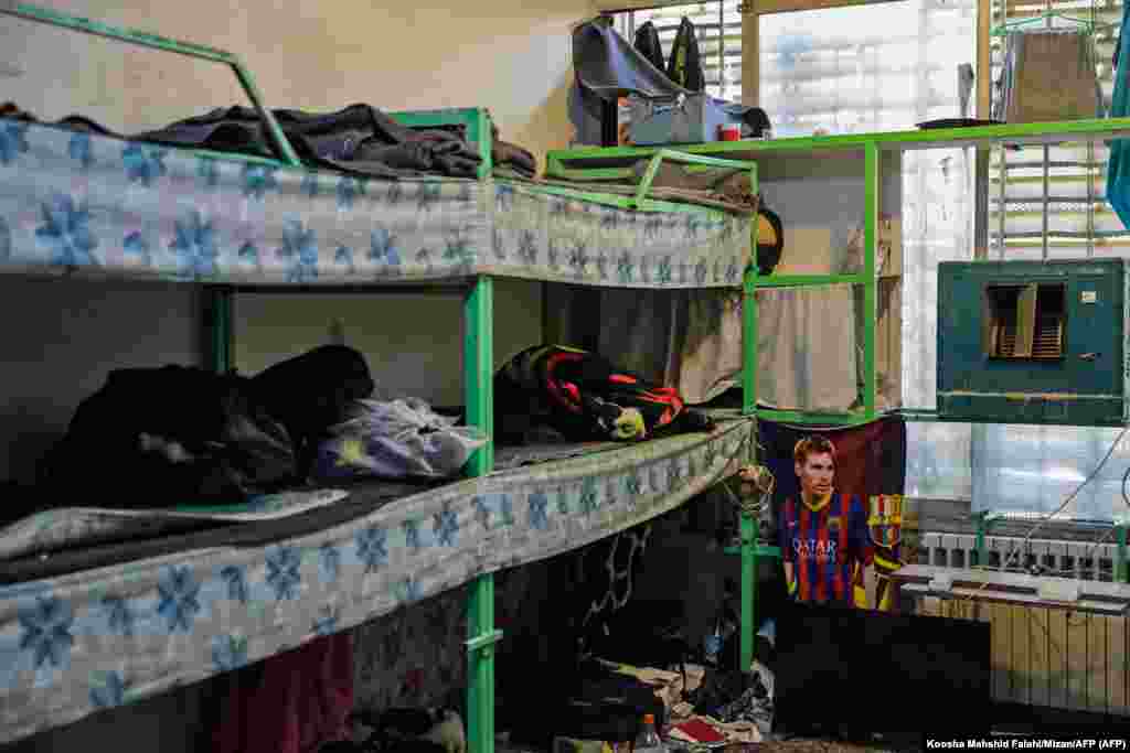 Bunk beds and a poster of Argentinian soccer star Lionel Messi seen inside Evin prison on October 16. This photo and most others in this gallery were released by the Mizan News Agency, which is aligned with Iran&#39;s hard-line judiciary.&nbsp;