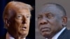 This combination of file pictures shows U.S. President Donald Trump (L) speaking in Washington, D.C., on February 6, 2025, and South African President Cyril Ramaphosa attending Mozambique President-elect Daniel Chapo's inauguration in Maputo on January 15, 2025.