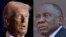 This combination of file pictures shows U.S. President Donald Trump (L) speaking in Washington, D.C., on February 6, 2025, and South African President Cyril Ramaphosa attending Mozambique President-elect Daniel Chapo's inauguration in Maputo on January 15, 2025.