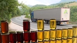 Jars of honey on the highway Sarajevo-Konjic, Bosnia and Herzegovina