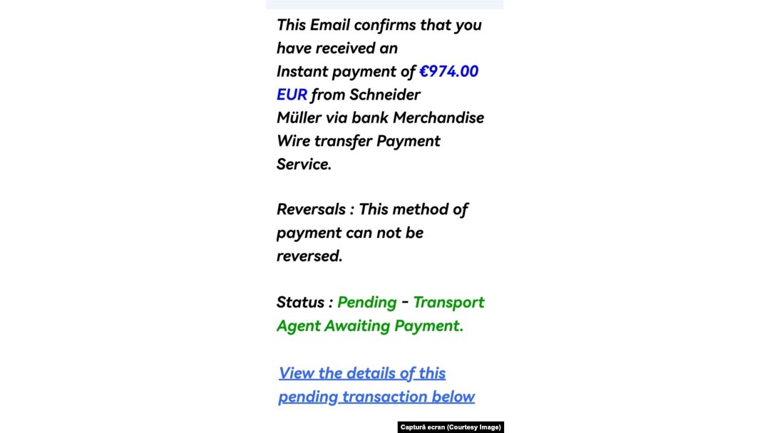 Instrucțiuni false pe internet dintr-un mesaj de tip spam.