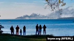 Пожар после взрыва на Керченском мосту, Крым