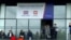 People in front of Visa application centre in Pristina Kosovo