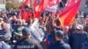 Protesters demonstrate on October 7 in the North Macedonian city of Ohrid against the opening of Tsar Boris III, a Bulgarian club named after a ruler of Bulgaria who allied with Nazi Germany and denied citizenship to Jews amid the Holocaust.