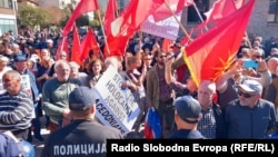 Protesters demonstrate on October 7 in the North Macedonian city of Ohrid against the opening of Tsar Boris III, a Bulgarian club named after a ruler of Bulgaria who allied with Nazi Germany and denied citizenship to Jews amid the Holocaust.