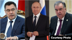 Кыргызстан, Орусия, Тажикстандын президенттери Садыр Жапаров, Владимир Путин жана Эмомали Рахмон.