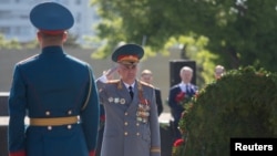 Liderul transnistrean Vadim Krasnoselski la ceremonia de depunere de coroane de Ziua Victoriei, Tiraspol, 9 mai 2022