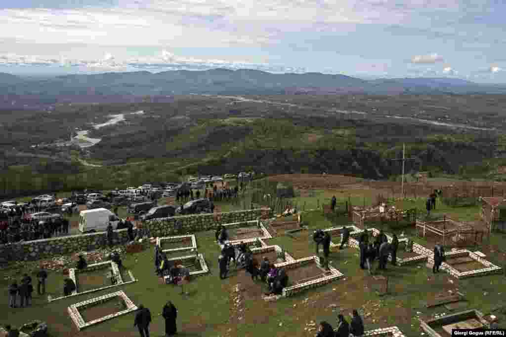 Dozens of couples travel to Samegrelo&#39;s Martvili district from all over Georgia to participate in Tsachkhuru. Locals gather as well, with many stopping to visit the graves of their loved ones.