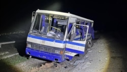 The remains of a bus hit by a Russian missile in Ukraine's Odesa region.