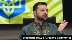 President Volodymyr Zelenskiy wore a traditional "vyshyvanka" -- or Ukrainian embroidered tunic -- for his statement on May 18, the date that Ukraine marks the 79th anniversary of Stalin-era deportations of Crimean Tatars to Central Asia.